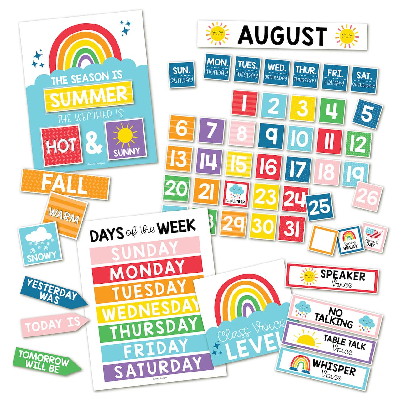 Hadley Designs Rainbow Circle Time Bulletin Board Calendar for Classroom Wall Set